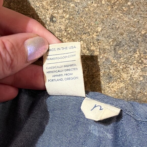 Cotton Chambray Short Sleeved Dress with Block Print Make It Good North of West - Picture 4 of 5